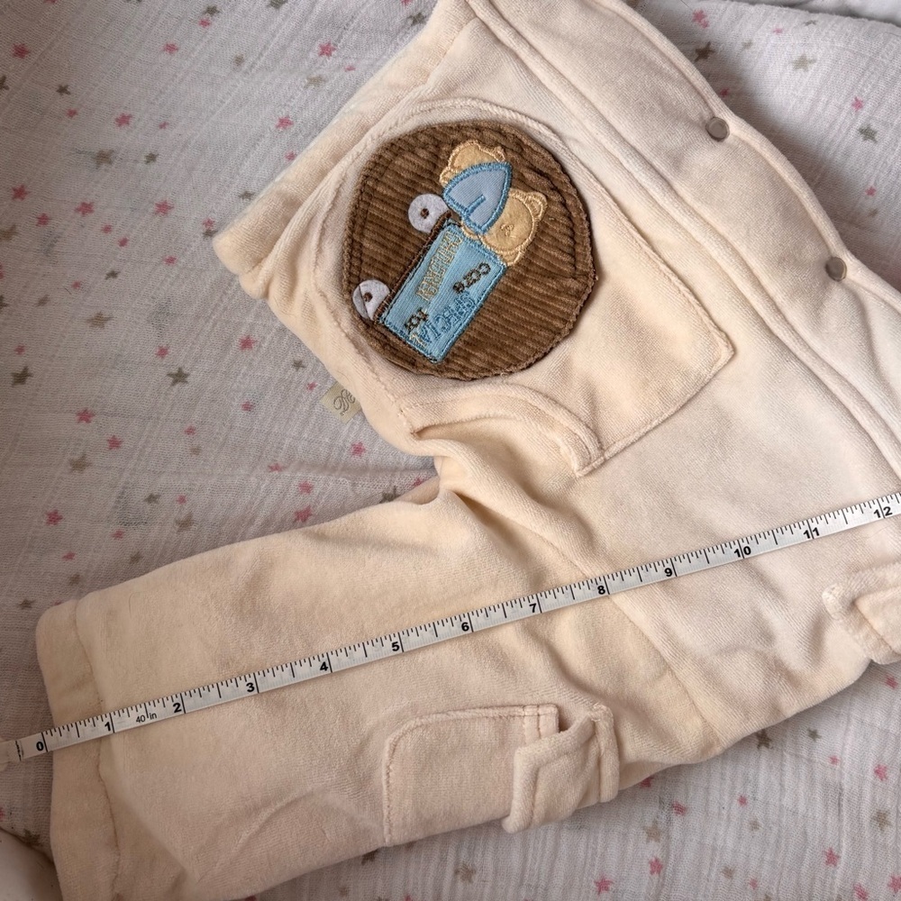⭒ 6M VTG Cream Chunky Jacket Embroidered Bear Pockets Collar Velour ⭒ - Picture 13 of 13
